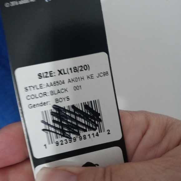 Adidas Boy's XL Blue black Varsity style large logo Pullover t shirt NEW - Picture 4 of 6